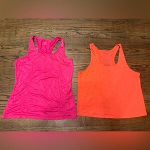 Reebok Pink Racerback Tank Medium + Orange Mesh Back Medium Tank Workout Bundle